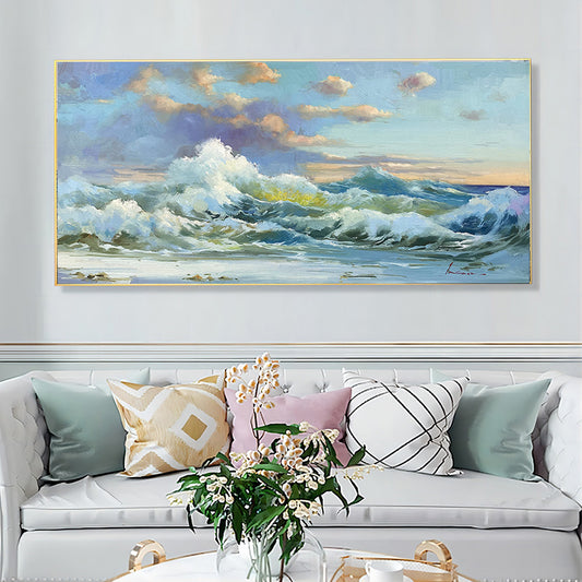 Large Seascape Wall Art, White Giant Waves Home Painting, Blue Ocean Canvas Texture Oil Painting, Living Room Wall Decor, Housewarming Gift