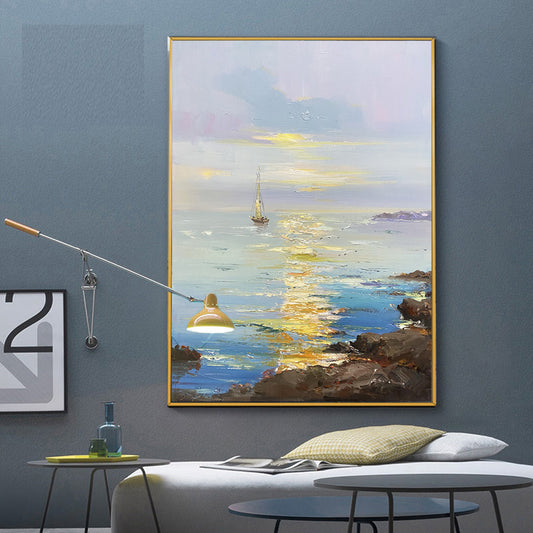 Lmpression Landscape Oil Painting,Textured Ocean Artwork On Canvas, Large Seascape Wall Deco, Coastal Wall Art Decor, Blue Sea Art